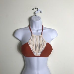 Halter swim top with lace bikini